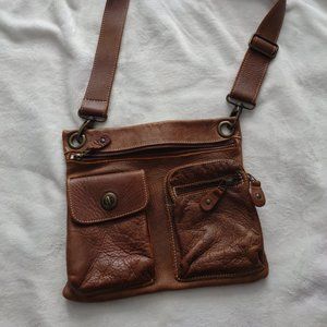 Roots Brown Leather Crossbody Bag